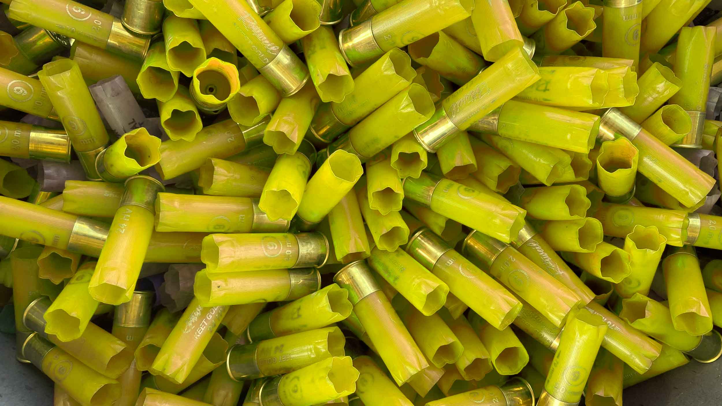 viele leere gelbe Schrotpatronen