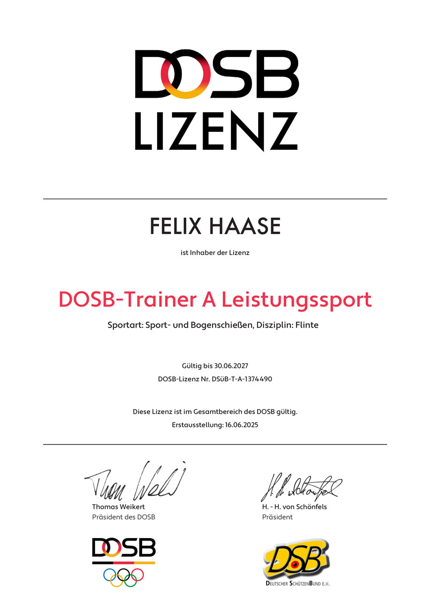 Lizenz DOSB-Trainer A Leistungssport für Felix Haase