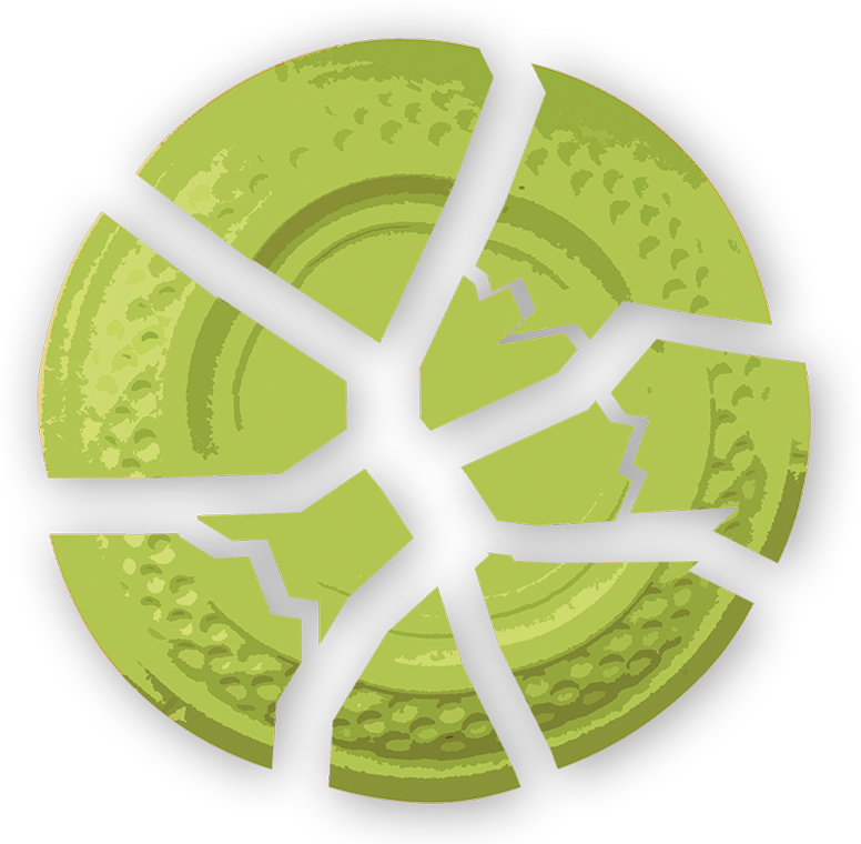 zerschossene grüne Wurfscheibe mit Schatteneffekt