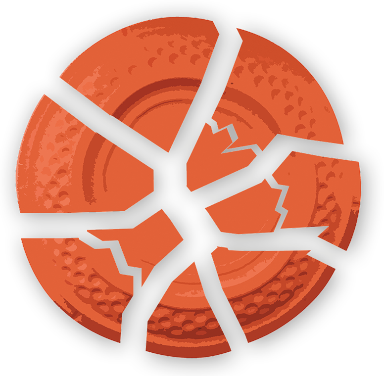 zerbrochene Wurfscheibe mit Schatteneffekt in orange