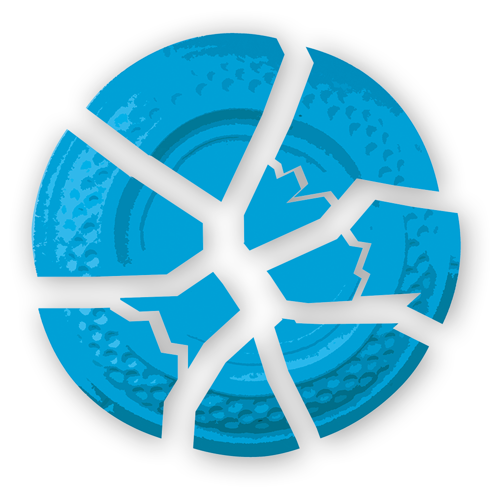 zerschossene blaue Wurfscheibe mit Schatteneffekt