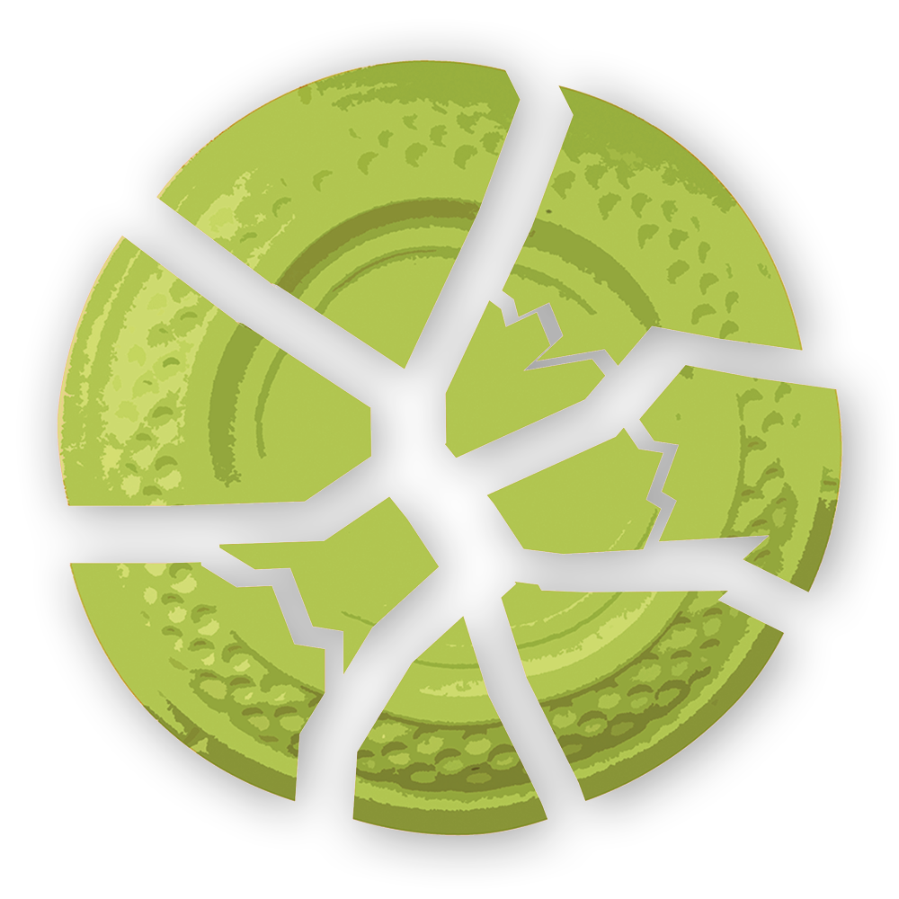 zerschossene grüne Wurfscheibe mit Schatteneffekt