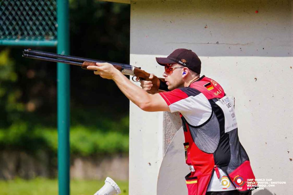 Skeetschütze Felix Haase im Anschlag auf Stand 7 beim WC in China 2026